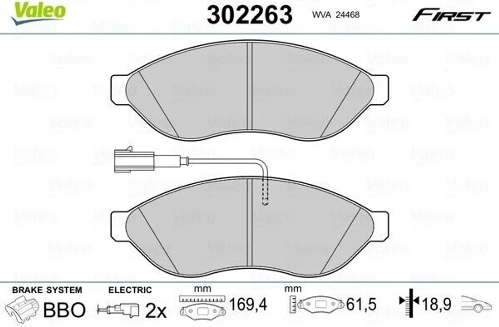 Plaquettes de frein avant haute durabilité Valeo 302263 pour Fiat Punto