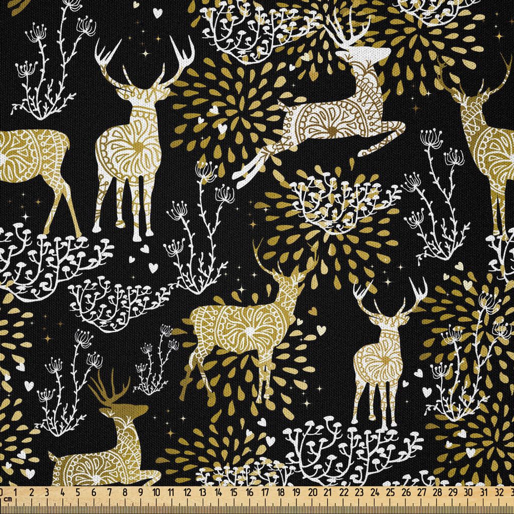 ABAKUHAUS Weihnachten Microfaser Stoff als Meterware , Natur Woodland und Deer Silhouetten mit orientalischen Ornamente Artsy Design, 10 M (230 x 1...