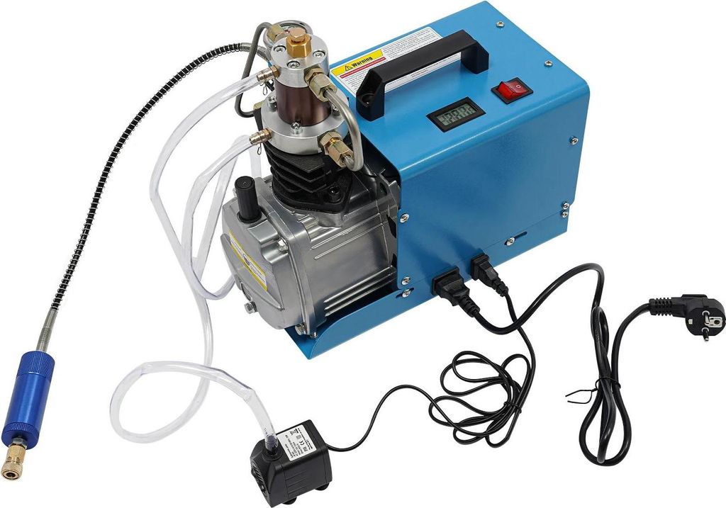 PCP Luftkompressor - Hochdruckpumpe - 300 bar (30 MPa) - 1800 W - 220 V EU-Stecker - 100 L/min - 2-stufig - Wasser- & Luftkühlung - Blau/Silber