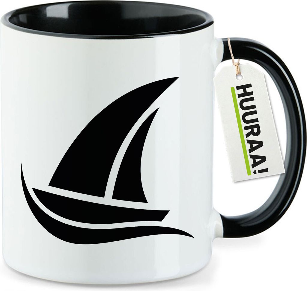 Huuraa Kaffeetasse Segeln Segelboot 330ml Schwarz Keramik Kaffeebecher Geschenkidee