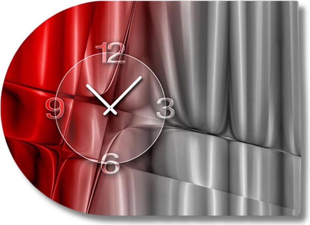 6134 Dixtime Designer Wanduhr, Moderne Wohnraumuhr halbrund 50x70cm