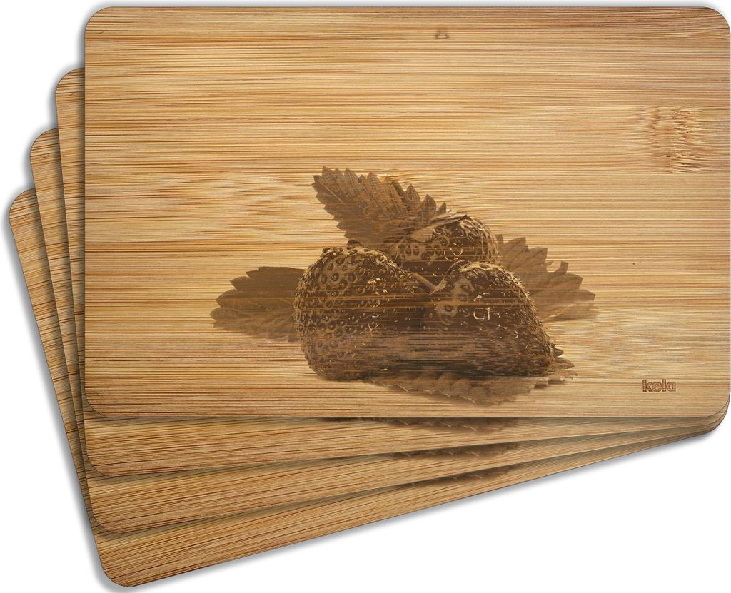 Wallario Frühstücksbrettchen 4er Set aus Holz, je 22 x 14 cm, Motiv Frische Erdbeeren für die Küche