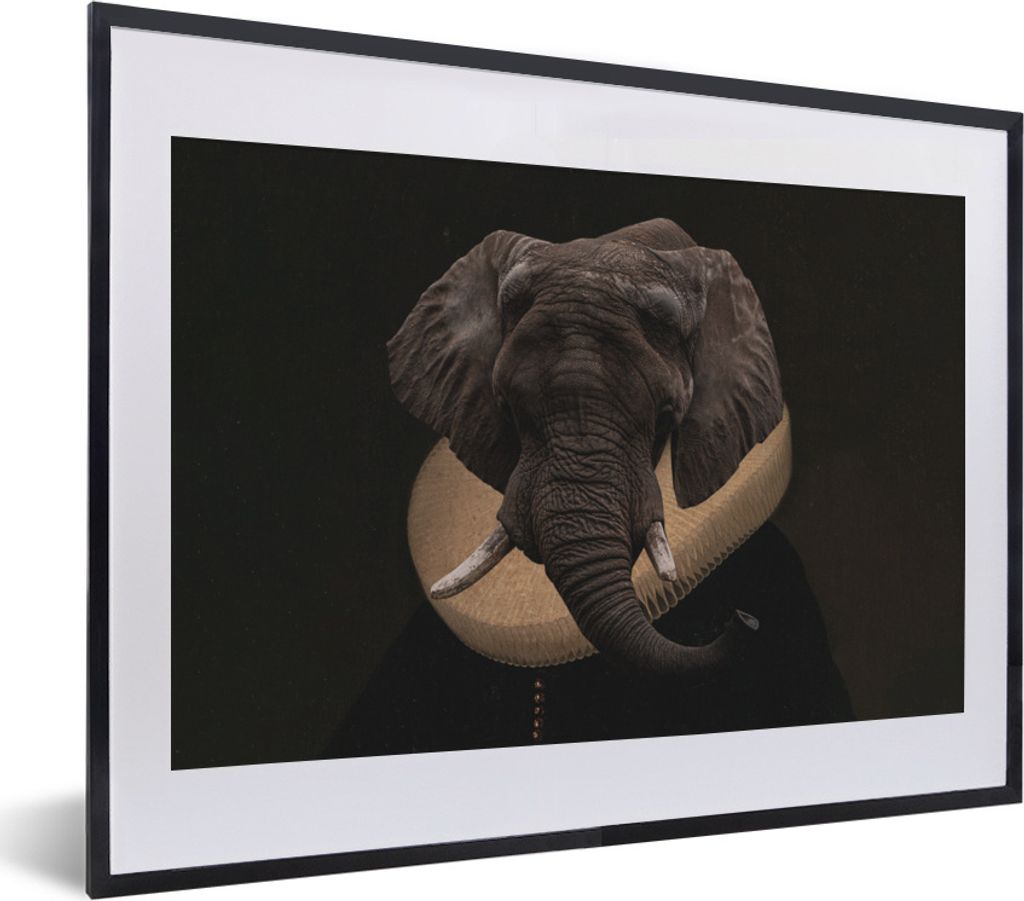 MuchoWow Gerahmtes Poster Alte Meister - Elefant - Kunst 40x30 cm - Poster mit Schwarzem Bilderrahmen Wandposter Rahmen Foto Bilder - Bilderrahme...