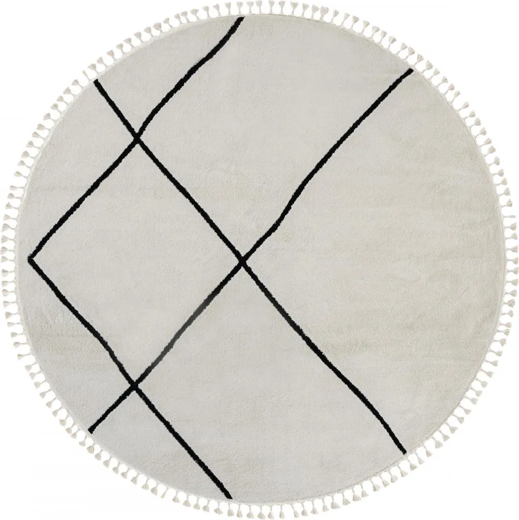 Tapis rond 190 cm pour salle à manger : Moroccan Oasis blanc chic