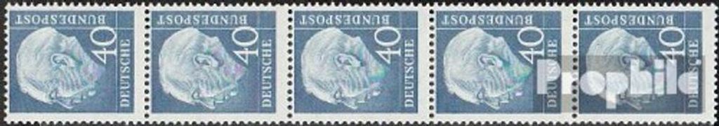Briefmarken BRD (BR.Deutschland) 1956 Mi 260y R Fünferstreifen mit roter Zählnummer postfrisch Heuss