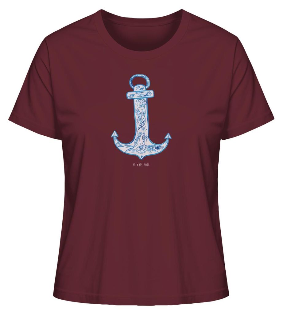 Mr. & Mrs. Panda Oberteil Damen Anker Blau Größe XL - Burgundy - Geschenk, Shirt Mit Print, Sommershirt, Lustige Sprüche, Baumwoll T-Shirt, Basi...