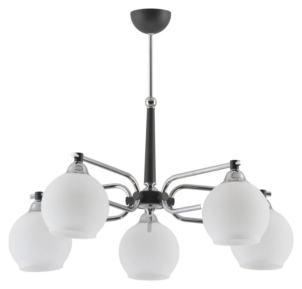 Lustre 5 Feux E27 AXEL Gris et Blanc en Verre - 72cm Grand Format