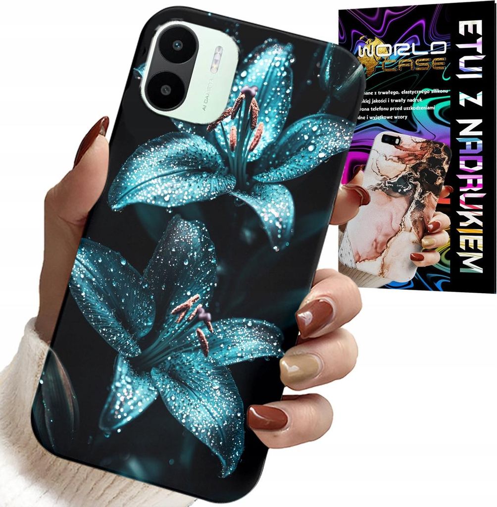 Etui Für Xiaomi Redmi A1 - Türkis Lilien Blumen Etui + Glas