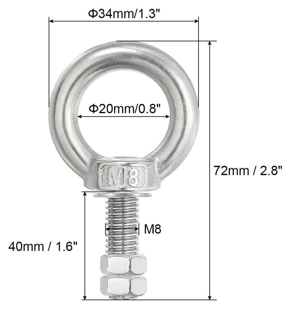 Ringschraube, 2er-Pack M8x40 304 Edelstahl Augenschrauben Gewindeschraube Augenbolzen Schulterring mit Muttern Unterlegscheiben zum Heben und Aufh?...
