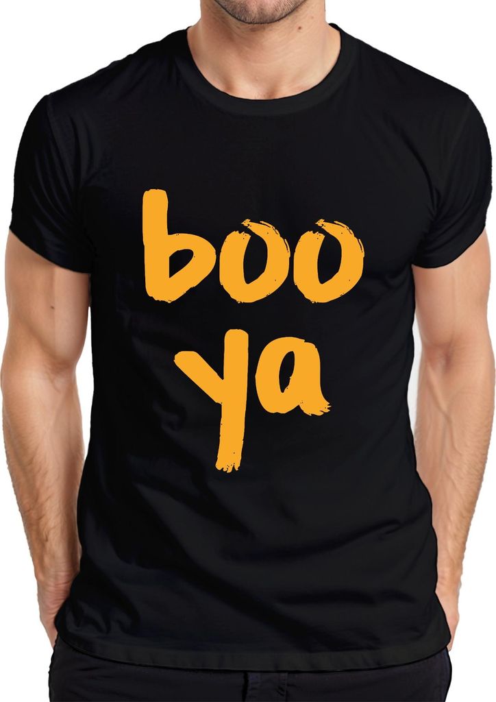 boo ya Halloween Spruch Lustig Grusel Geschenk Party Retro Orange Herren T-Shirt, Schwarz, XL