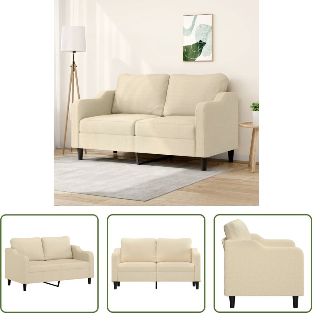 The Living Store 2-Sitzer-Sofa Creme 140 cm Stoff