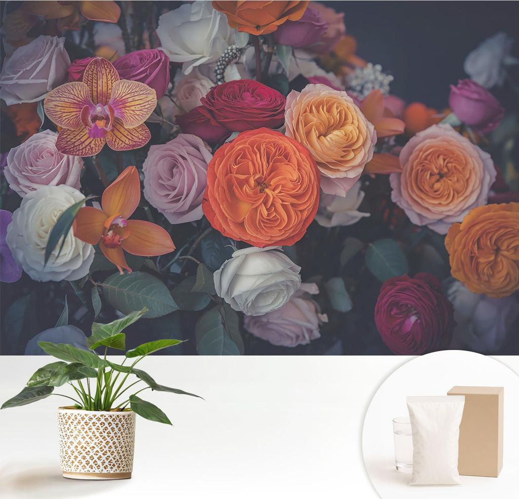 Fototapete - 152x104 cm - Tapete - Wandtapete - Wandbilder - Dekofolie - Tapete Folie - Wand - Dekoration - Wohnzimmer - Bunter Blumenstrauß