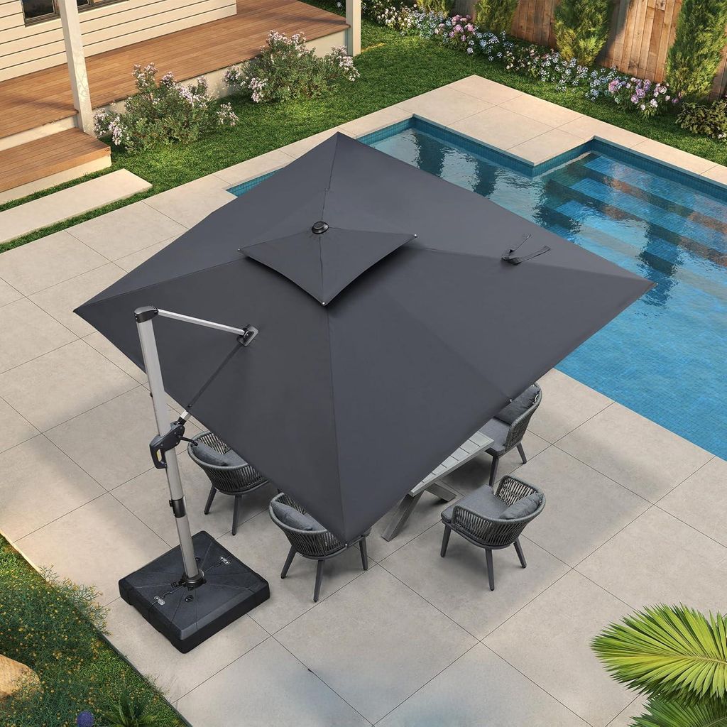 PURPLE LEAF Ampelschirm Rechteckiger 270 x 330 cm Sonnenschirm Groß Stabil Terrassenschirm 360°Rotation, für Garten,Terrasse, Pool Sonnenschutz ...