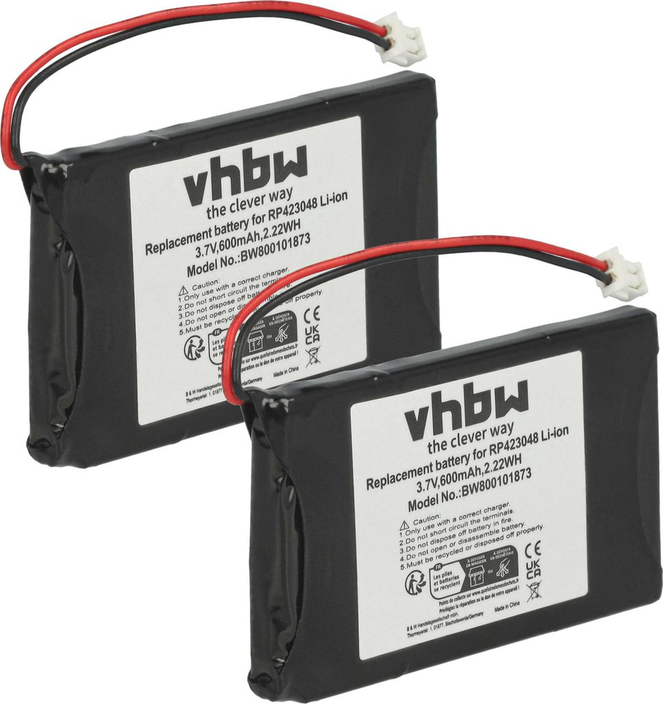 vhbw 2x Akku Ersatz für LZ423048BT, RP423048, CP76 für schnurlos Festnetz Telefon (600 mAh, 3,7 V, Li-Ion)