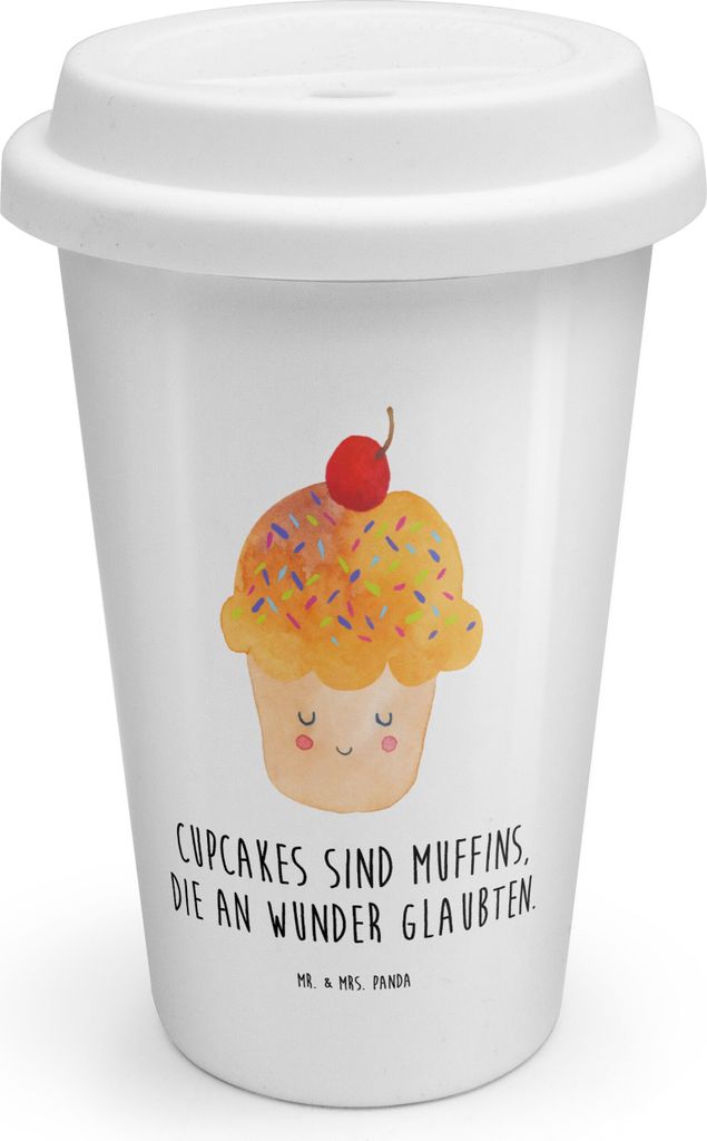 Mr. & Mrs. Panda Thermobecher To Go Cupcake - Weiß - Geschenk, Coffee Becher, Muffin, Kaffeebecher, Koch, Cupcakes, Küche Deko, Isolierbecher, Mo...