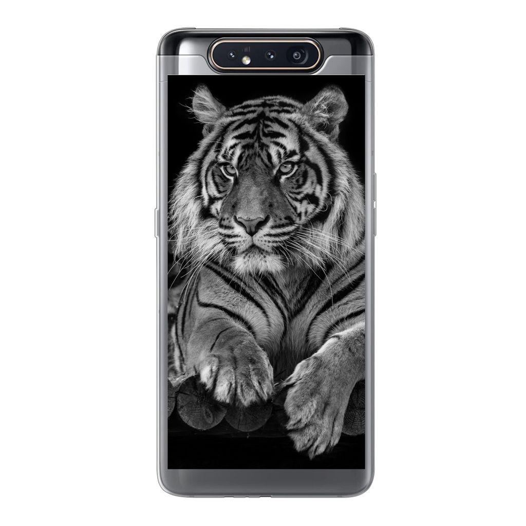 MuchoWow Handyhülle Schutzhülle Hülle für Samsung Galaxy A80 Sumatra-Tiger auf schwarzem Hintergrund Silikon Softcase Handy Hülle - Schutzde...