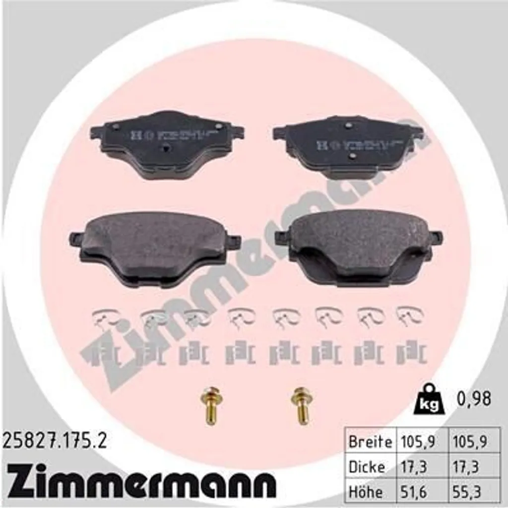 Zimmermann 25827.175.2 Plaquettes de Frein pour Peugeot 3008 et 308 II