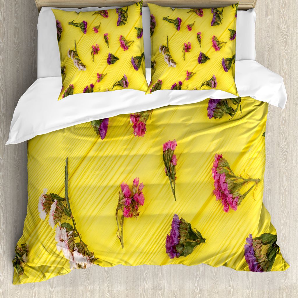 ABAKUHAUS Natürliche Farbe Bettbezug Set für Einzelbetten, Zarte Frühlingsblumen, Milbensicher Allergiker geeignet mit Kissenbezug, 155 cm x 220...