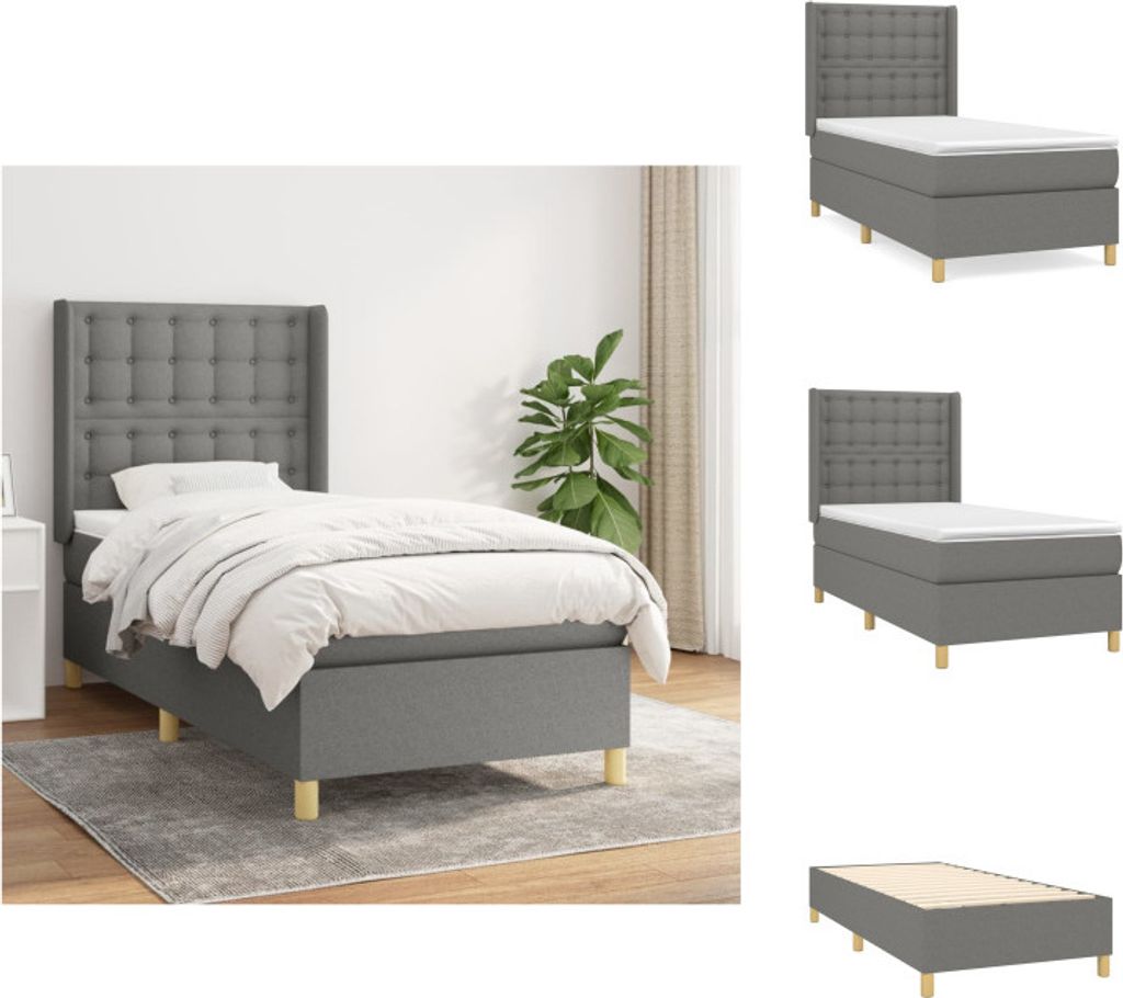 vidaXL Boxspringbett mit Matratze Dunkelgrau 90x200 cm Stoff - Betten & Bettgestelle