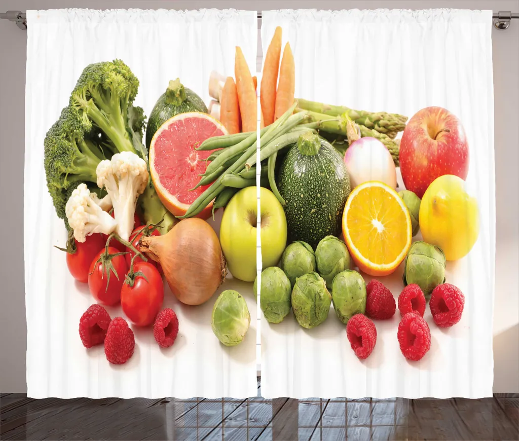Paire de Rideaux de Salon Motifs Potager Rustique 280x225 cm Colorés