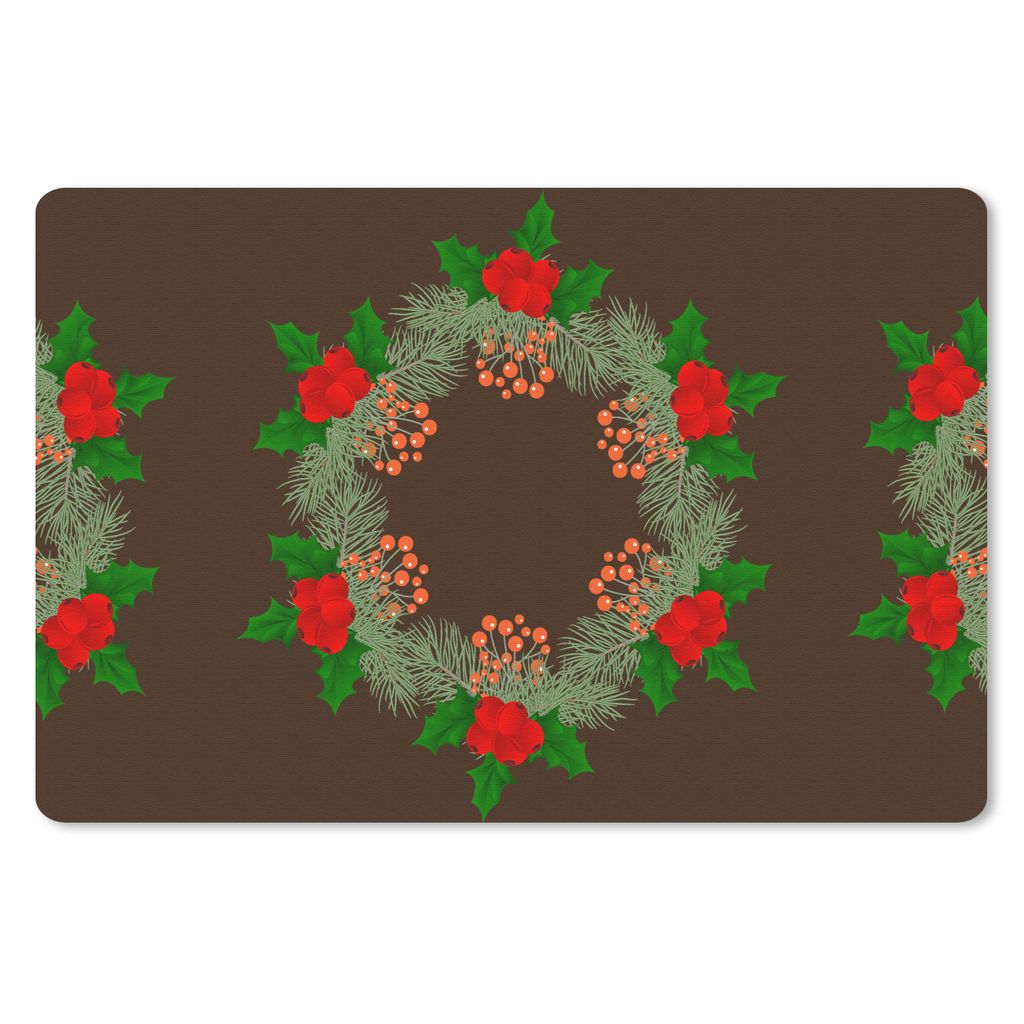 MuchoWow Schreibtischunterlage Weihnachtskranz - Stechpalme - Schnittmuster 60x40 cm - XXL Mauspad - Großes Mauspad
