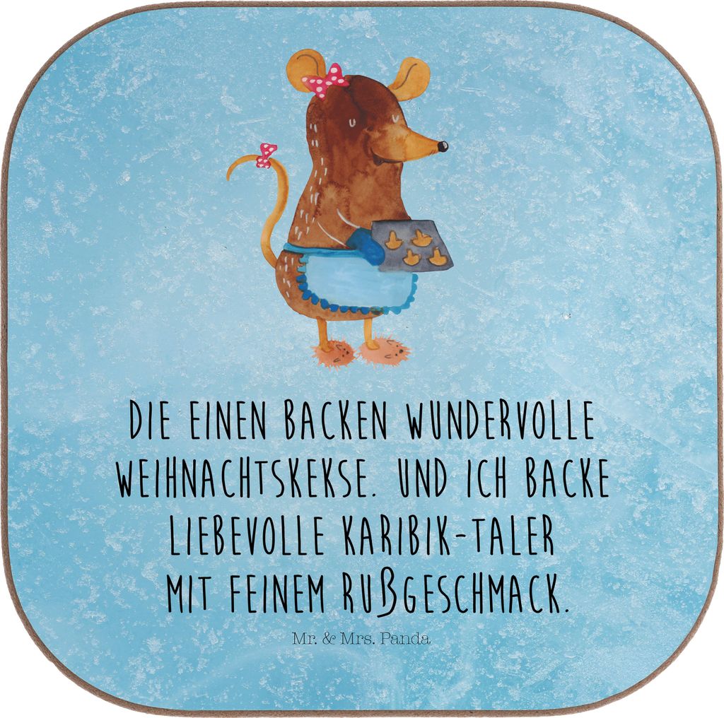Mr. & Mrs. Panda Holzuntersetzer Maus Kekse - Eisblau - Geschenk, Weihnachten, Winter, Teeuntersetzer, Untersetzer für Gläser, gläseruntersetzer...
