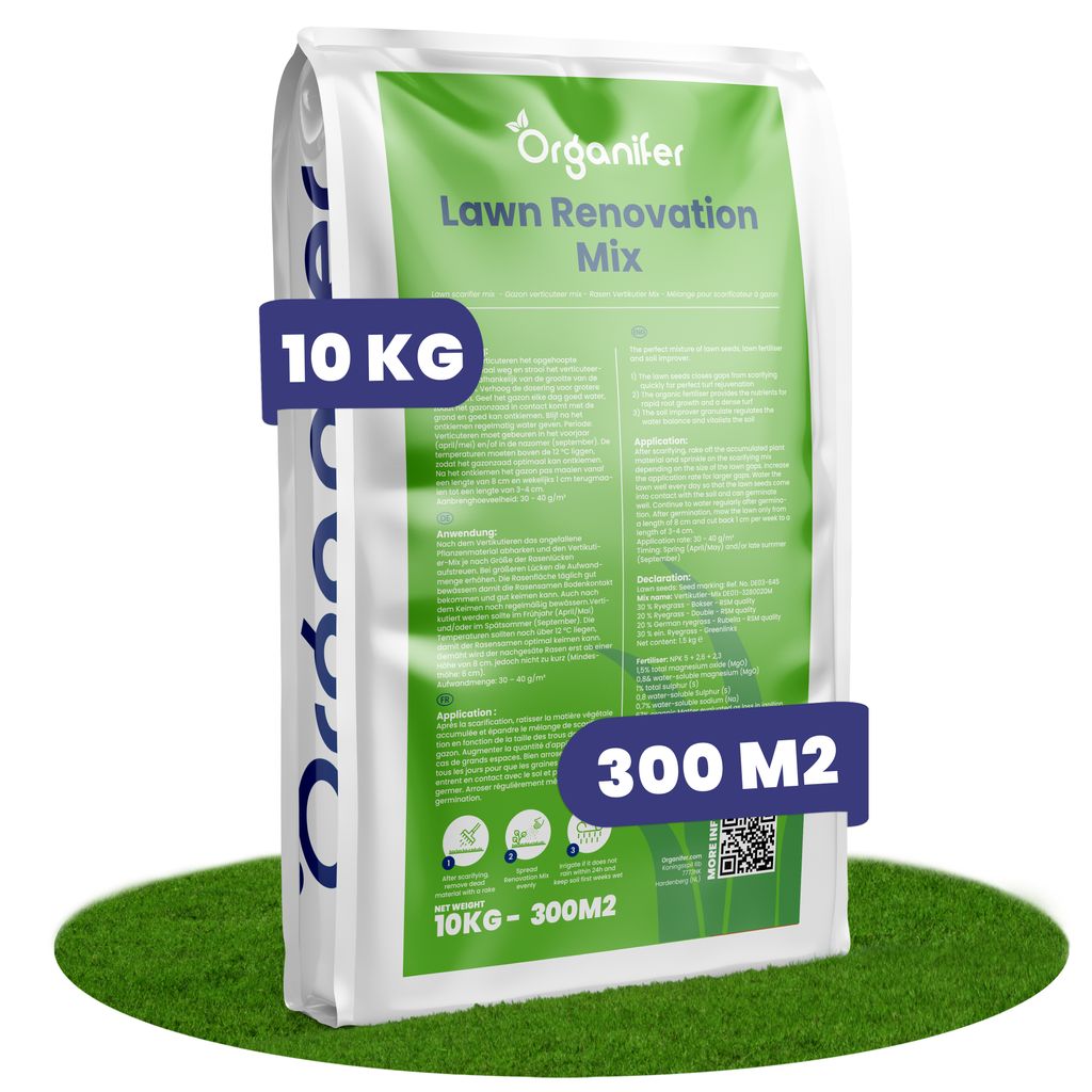 Vertikutier-Mix - Grassamen - Dünger - Bodenverbesserungsmittel (10 kg - für 300 m2)- Organifer