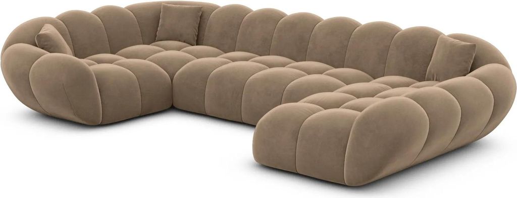Samtstoff U-Form XL Wohnlandschaft Liva Braun Rechts