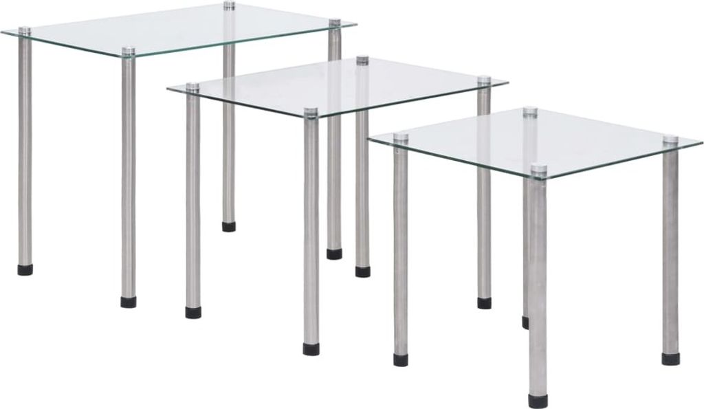 The Living Store Satztische 3-tlg. Transparent Hartglas