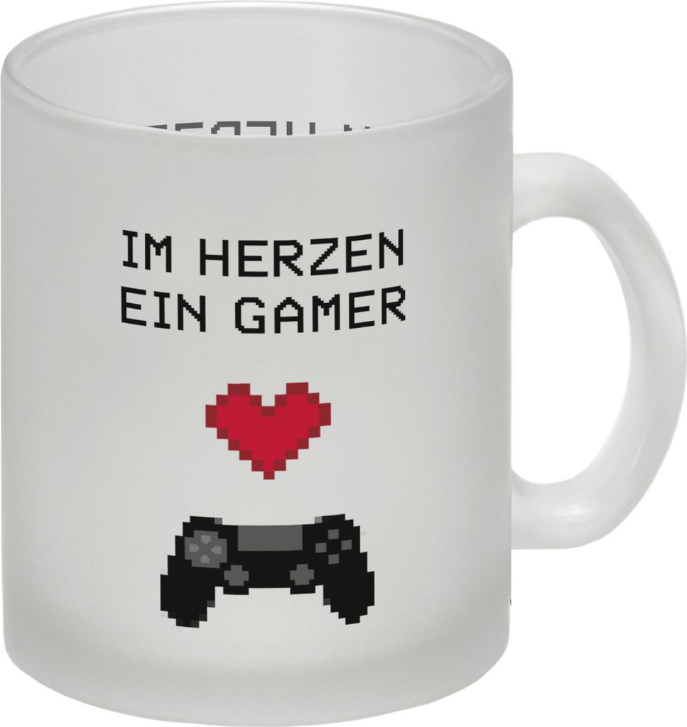 Game Controller Glas Tasse mit Spruch Im Herzen ein Gamer