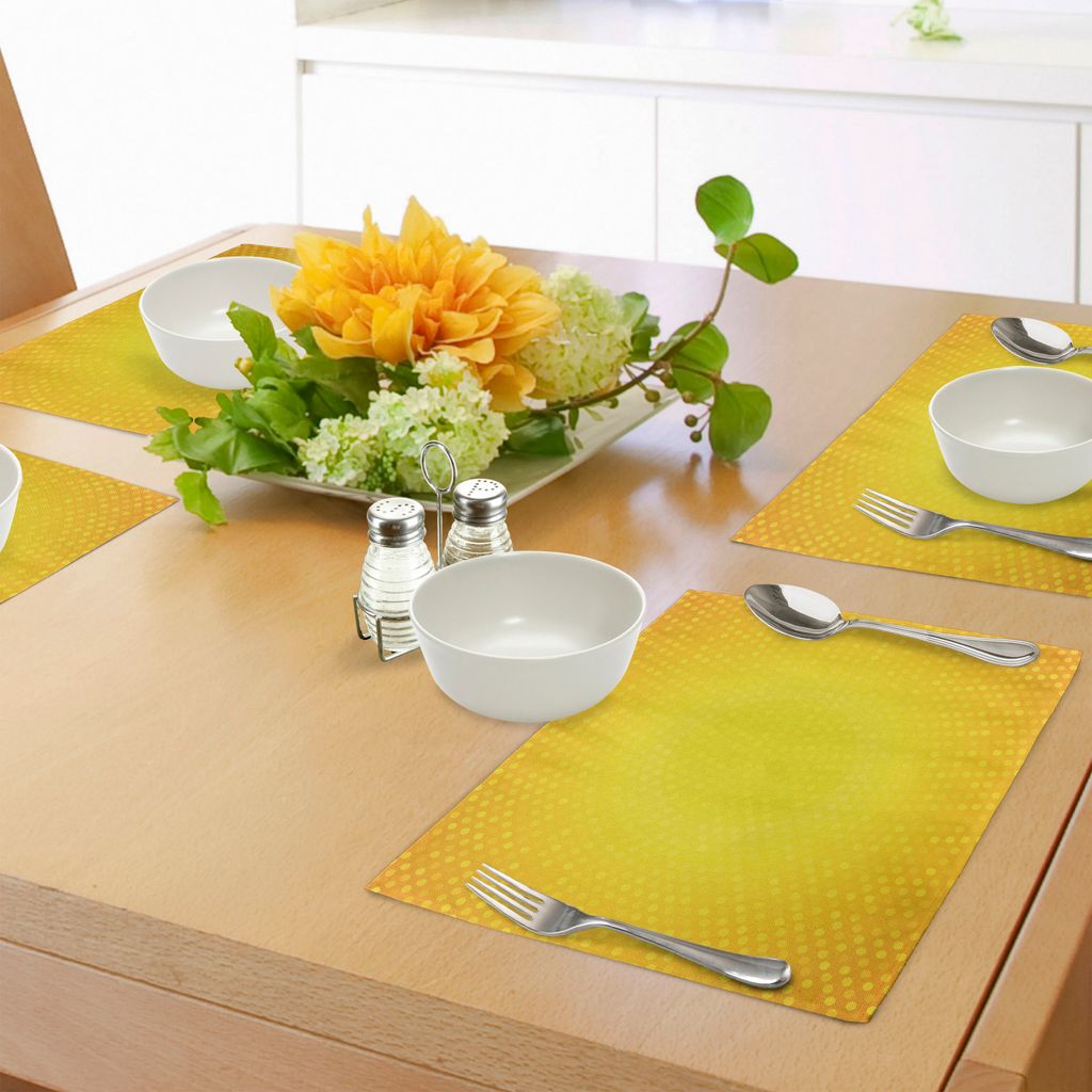 ABAKUHAUS Gelb Platzmatten, Illustrations-Grafik mit Ombre-Art-Kreis in den Schatten von gelben Punkten, Tiscjdeco aus Farbfesten Stoff für das Es...