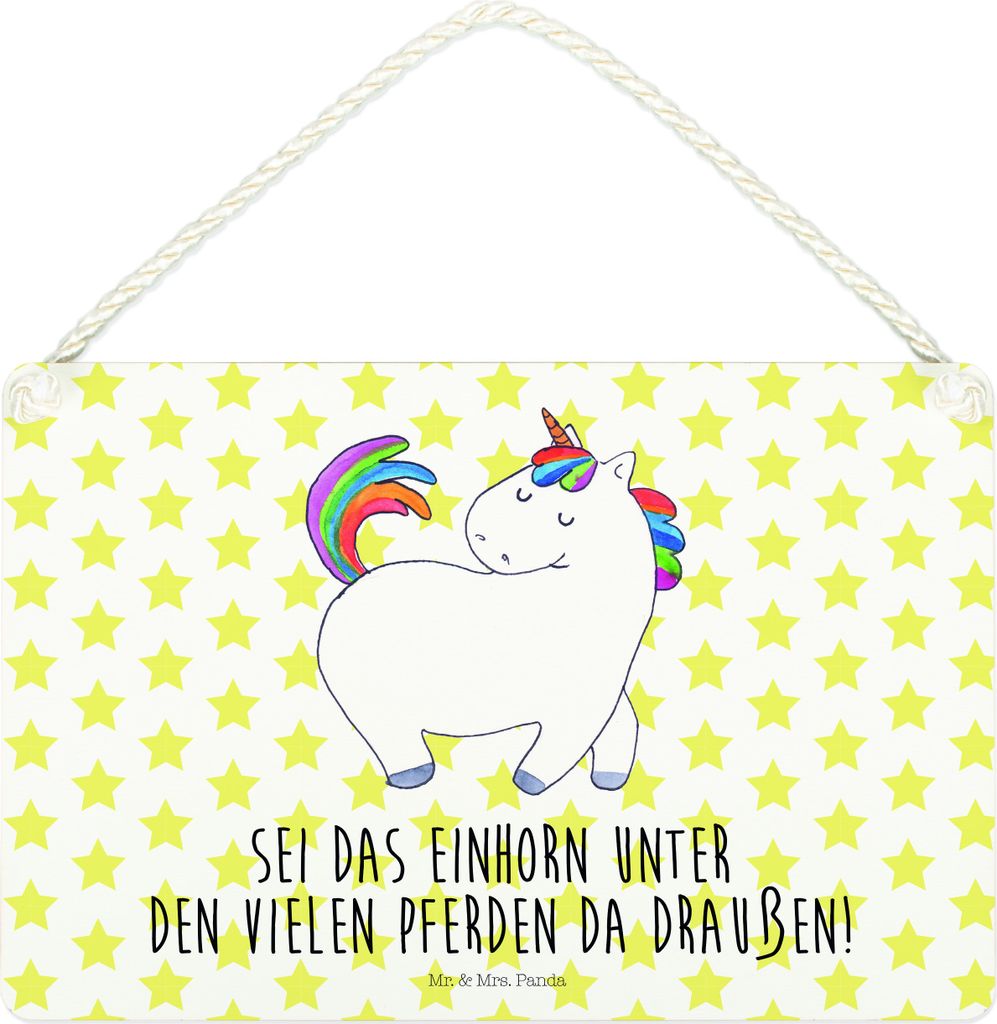 Mr. & Mrs. Panda Schild Einhorn Stolzieren DIN A4 - Weiß - Geschenk, Holzschild, Wandbild Holz, Unicorn, Stolz, Türschild, Pferd, Einhörner, Rei...