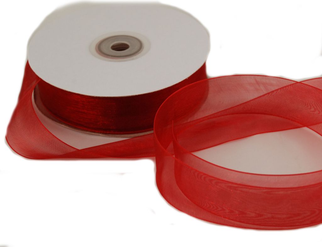 Organzaband 25 mm x 50 m dunkelrot - Organzabänder Seiten abgenäht
