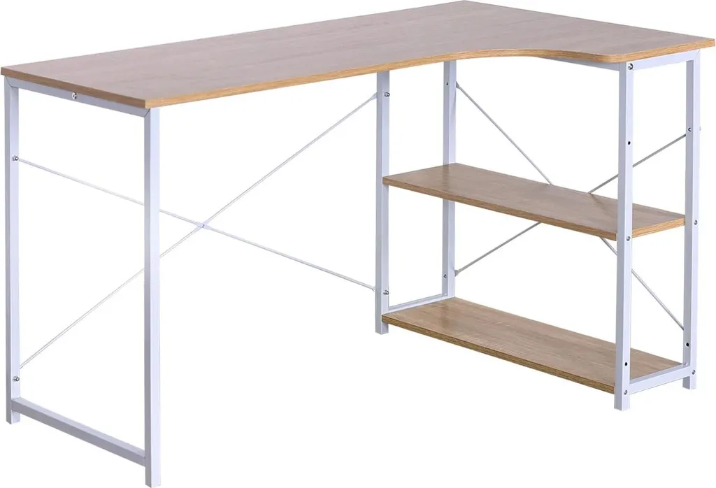 Scrivania Computer L-Shape Legno Pino Rovere Bianco 120cm