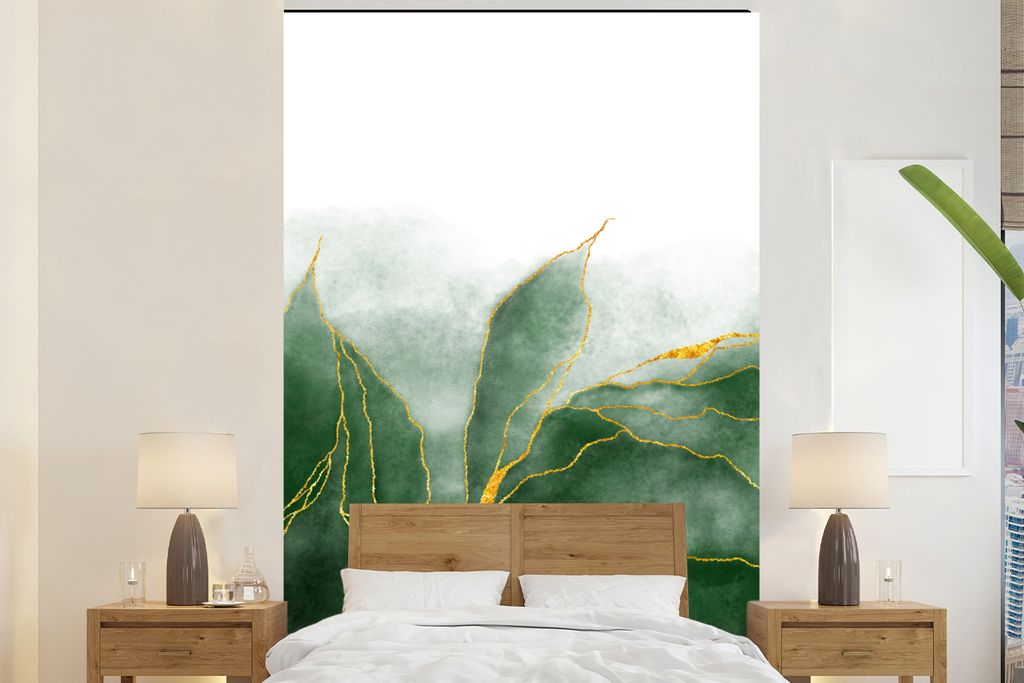 MuchoWow Fototapete für Wohnzimmer oder Schlafzimmer Wandtapete Vinyl Motivtapete Marmor - Grün - Luxus - Gold - Marmoroptik - 180x280 cm - Wal...
