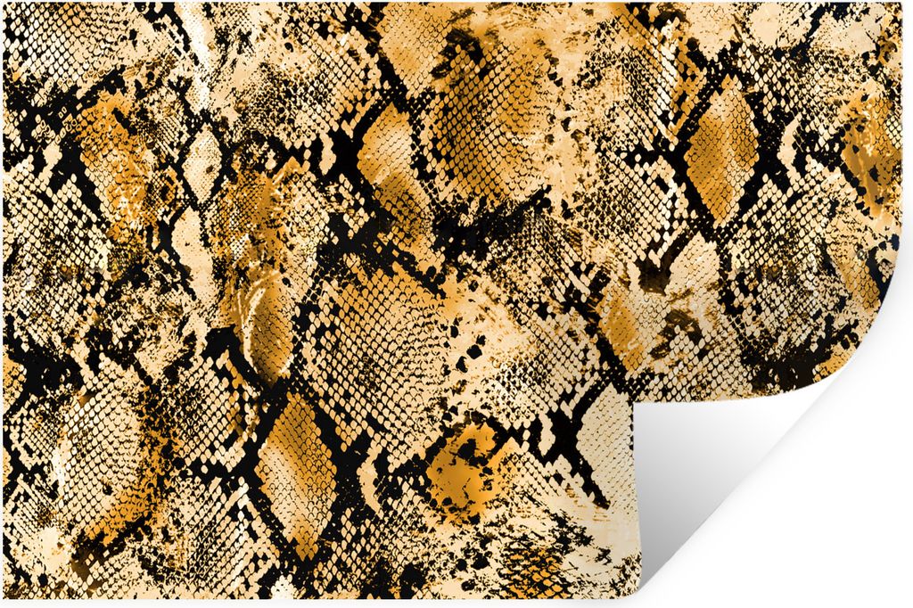 MuchoWow Wandtattoo Wandsticker Wandaufkleber Tiermuster - Gold - Schlange - Schuppen 90x60 cm Selbstklebend und Repositionierbar - Aufkleber