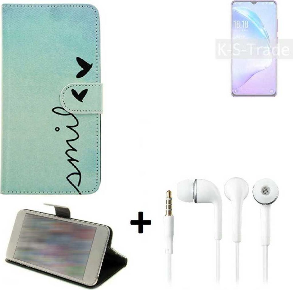 K-S-Trade Schutz Hülle Handy Hülle kompatibel mit Coolpad Cool 12A 360° Wallet Case Schutz Hülle ''smile'' inkl. Ohrstöpsel Smartphone cover