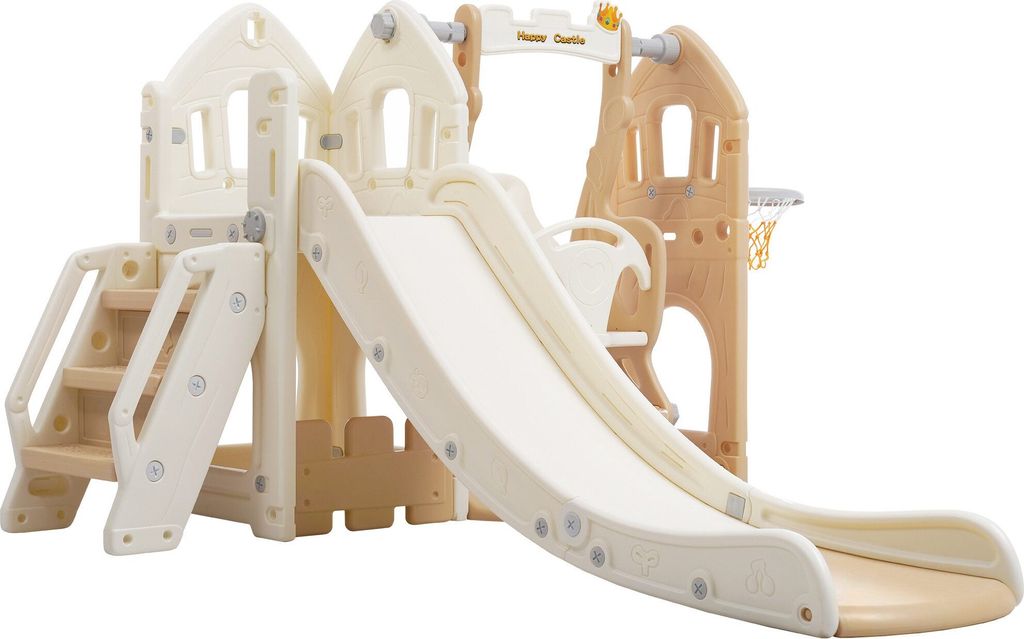 Indoor-Rutsche 5 in 1 Kinderrutsche Rutsche Klettern Schaukel Basketballrahmen Schaukel Rutsche Multifunktionales Gartenspielzeug Gartenrutsche