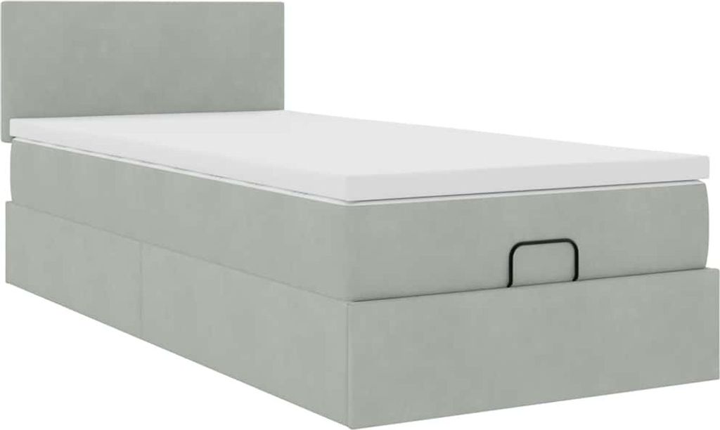Ottoman-Bett mit Matratze Hellgrau 100x200 cm Samt