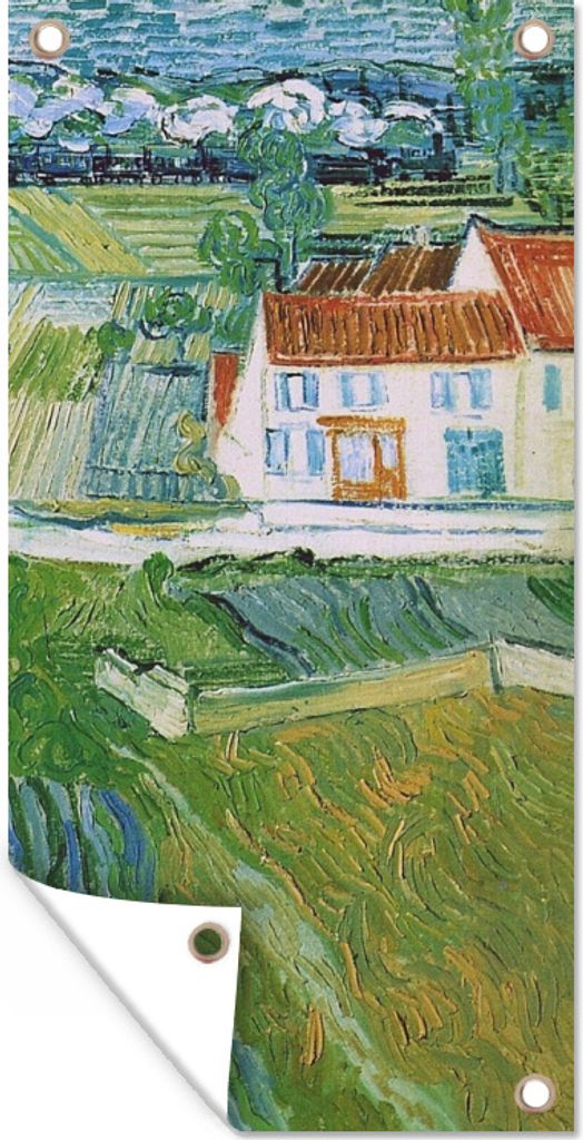 MuchoWow 30x60 cm Outdoor-Poster Gartendeko Sichtschutz Garten Poster für den Garten Landschaft mit Kutsche und Zug - Vincent van Gogh