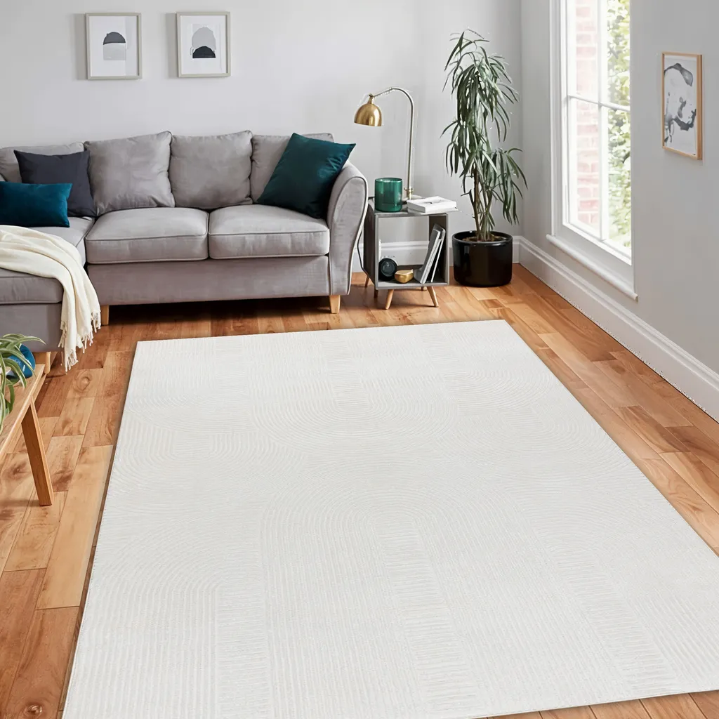 Tapis antisalissure crème 80x150 cm - Tapis robuste design géométrique