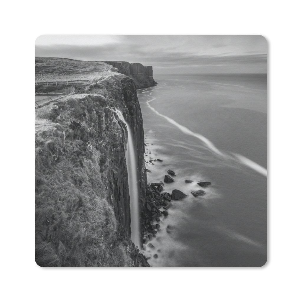 MuchoWow Mauspad Mousepad Wasserfall auf Skye in Schwarz und Weiß 30x30 cm - Mousepads - Maus Mat - Pad - Mausunterlage - Gaming