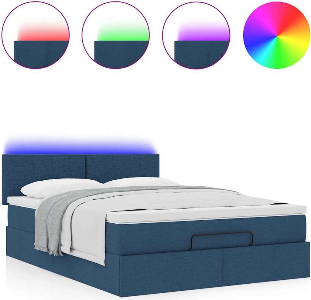Ottoman-Bett mit Matratze & LEDs Blau 140x200 cm Stoff