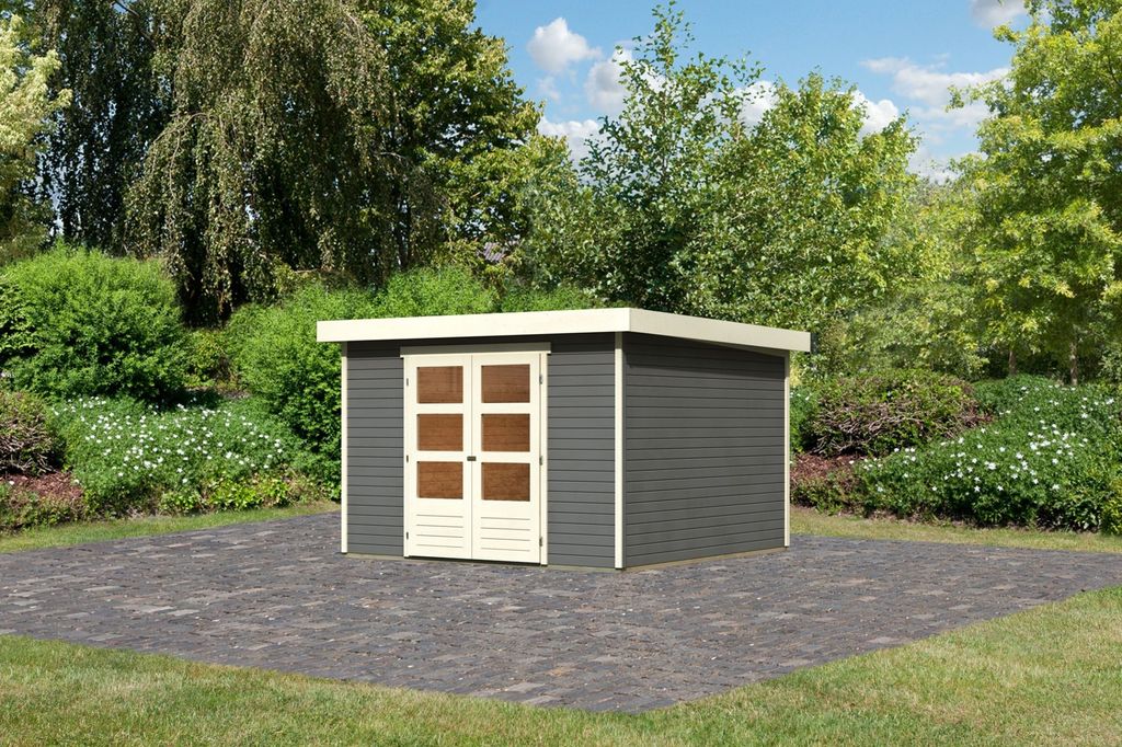 Karibu Gartenhaus Gerätehaus Askola 6 terragrau 302x306x216 cm