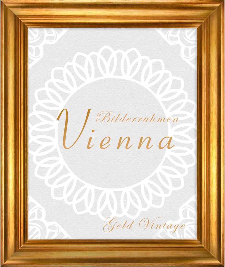 Bilderrahmen Vienna - 21x29,7 cm (DIN A4), Gold Vintage Nachbildung, 1 mm Kunstglas entspiegelt
