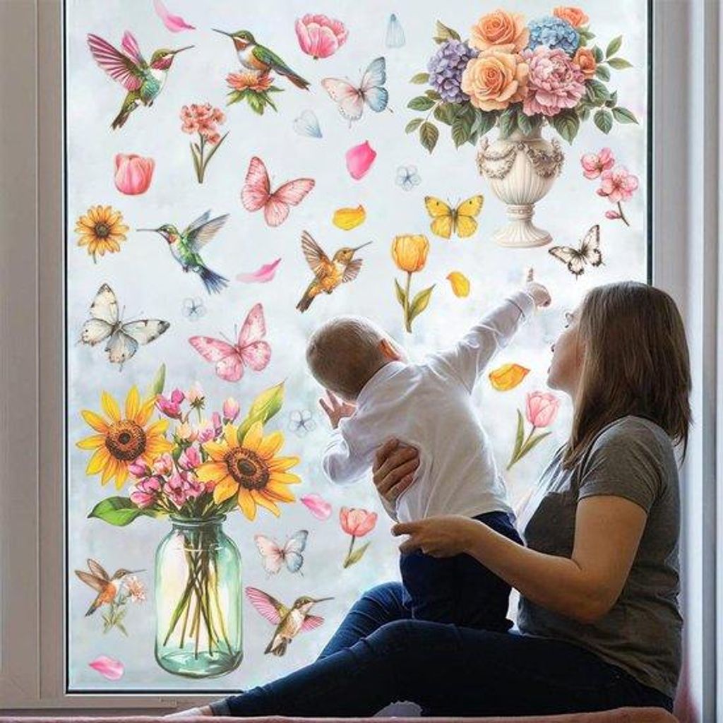 Lila Lente-Raumstickers, doppelseitige, selbstklebende, florale und schmetterlingsartige, für Glas, Kinderzimmer, Badezimmer.