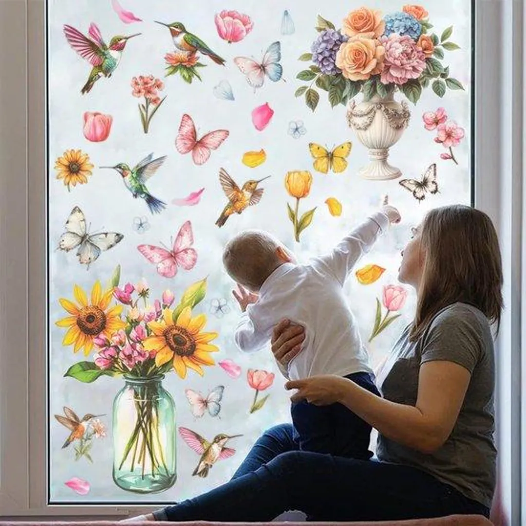 Décoration murale Lila Lente fleurs et papillons pour chambre et fenêtre