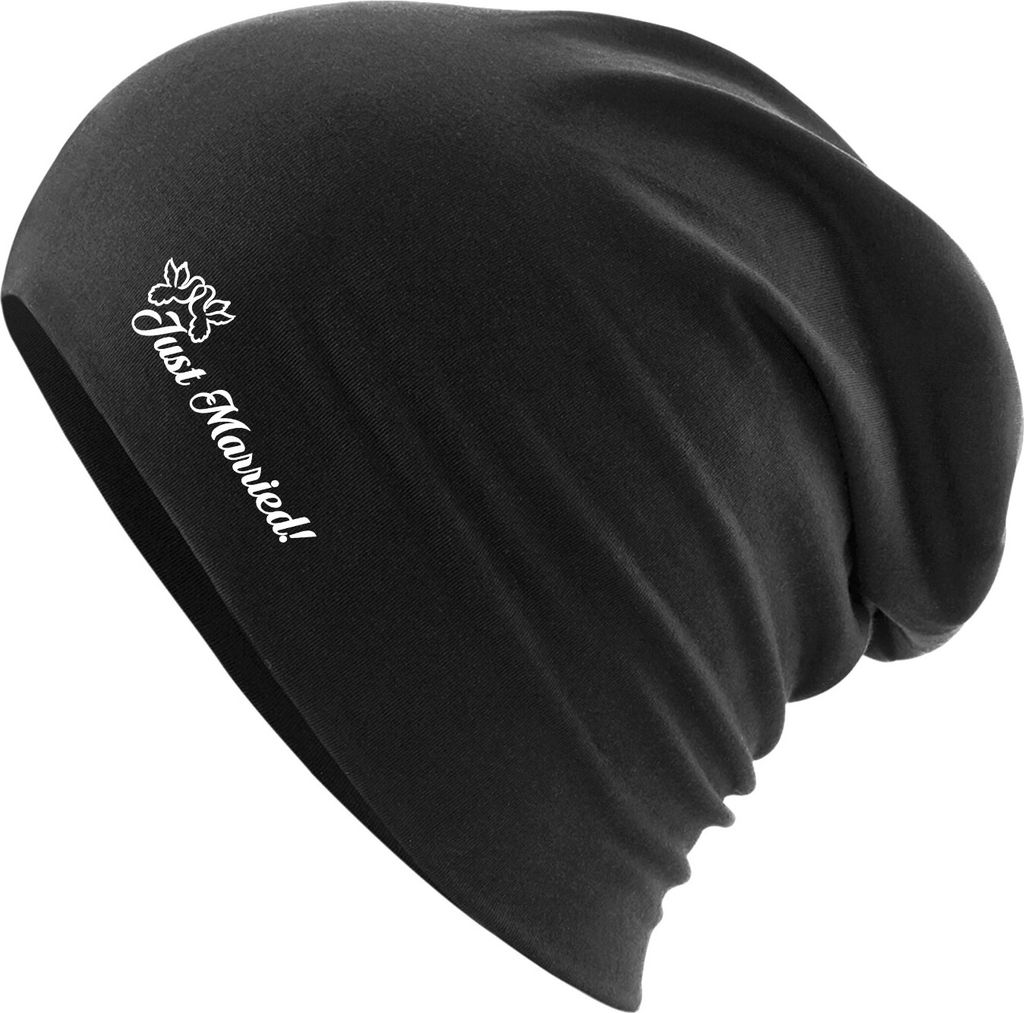 Huuraa Beanie Just Married Tauben Black One Size Baumwolle und Elasthan Mütze Geschenkidee