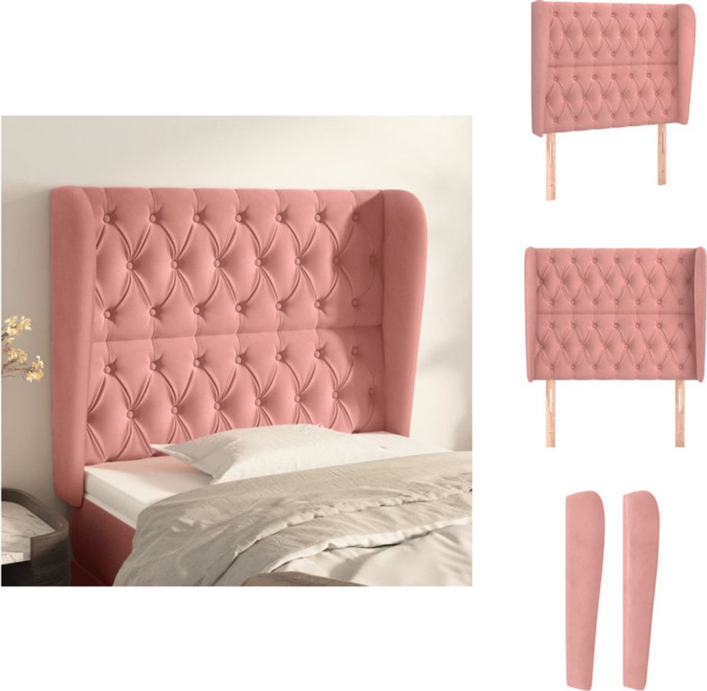 vidaXL Kopfteil mit Ohren Rosa 93x23x118/128 cm Samt - Kopf- & Fußenden