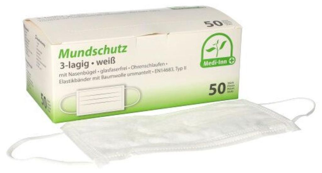 50 Medi-Inn® Mundschutz Type II, 3-lagig 9 cm x 17,5 cm Produktbild 
